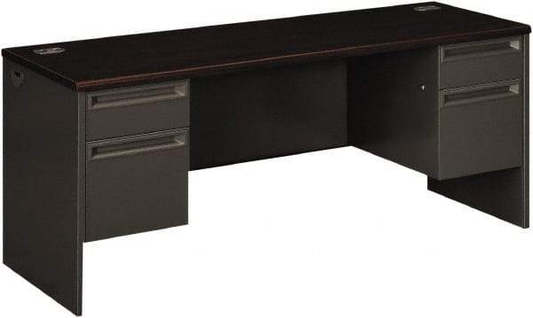 Hon - 72" Long x 29-1/2" High x 24" Deep, 4 Drawer Kneespace Credenza - Mahogany/Charcoal (Color), Metal - Best Tool & Supply