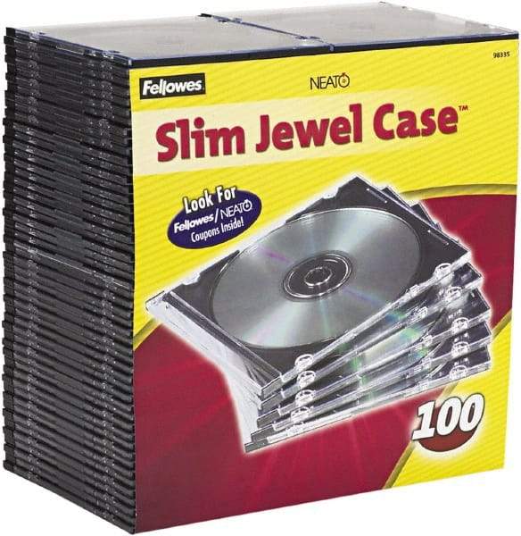 FELLOWES - 1 Compartment, 5-5/8" Wide x 4-15/16" High x 3/16" Deep, CD Case - Plastic, Clear/Black - Best Tool & Supply