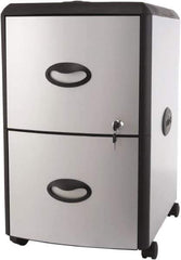 Storex - 19" Wide x 23" High x 15" Deep, 2 Drawer Mobile Pedestal - Plastic/Steel, Silver/Black - Best Tool & Supply