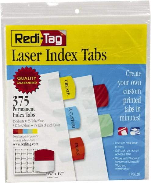 Redi-Tag - 1-1/8 x 1-1/4" 5 Tabs, Self-Adhesive, Self-Adhesive File Folder Tabs - Red, Blue, Mint, Orange, Yellow - Best Tool & Supply