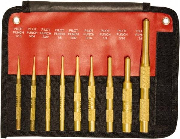 Mayhew - 9 Piece, 1/16 to 3/8", Brass Pilot Punch Kit - Round Shank, Brass, Comes in Pouch - Best Tool & Supply