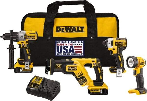 DeWALT - 20 Volt Cordless Tool Combination Kit - Includes 1/2" Brushless Hammerdrill, Brushless 1/4" Impact Driver, Brushless Reciprocating Saw & LED Worklight, Lithium-Ion Battery Included - Best Tool & Supply