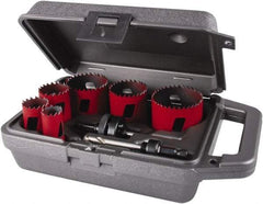 M.K. MORSE - 8 Piece, 7/8" to 2-1/2" Saw Diam, Electrician's Hole Saw Kit - Bi-Metal, Toothed Edge, Pilot Drill Model No. MAPD301, Includes 3 Hole Saws - Best Tool & Supply