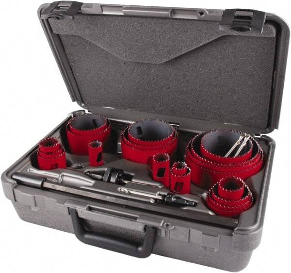 M.K. MORSE - 25 Piece, 3/4" to 4-3/4" Saw Diam, Contractor's Hole Saw Kit - Bi-Metal, Toothed Edge, Pilot Drill Model No. MAPD301, Includes 5 Hole Saws - Best Tool & Supply