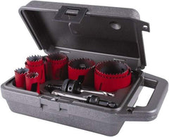 M.K. MORSE - 11 Piece, 3/4" to 2-1/2" Saw Diam, General Purpose Hole Saw Kit - Bi-Metal, Toothed Edge, Pilot Drill Model No. MAPD301, Includes 3 Hole Saws - Best Tool & Supply