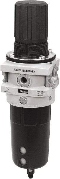 Parker - 3/4" NPT Port Heavy-Duty 1 Piece Filter/Regulator FRL Unit - Polypropylene Bowl, 335 SCFM, 254 Max psi, 13-1/2" High, Manual Drain - Best Tool & Supply