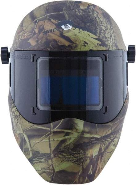 Save Phace - 3.82" Window Width x 1.85" Window Height, 4, 9 to 13 Shade Auto-Darkening Lens, Fixed Front Welding Helmet - Camouflage, Nylon Green Lens - Best Tool & Supply