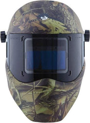 Save Phace - 3.82" Window Width x 1.85" Window Height, 4, 9 to 13 Shade Auto-Darkening Lens, Fixed Front Welding Helmet - Camouflage, Nylon Green Lens - Best Tool & Supply