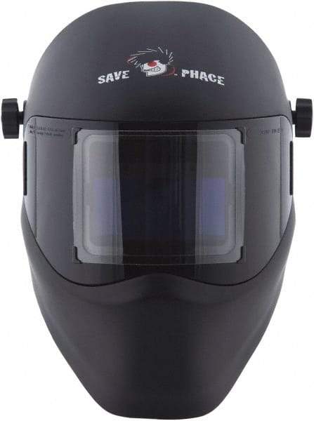 Save Phace - 3.82" Window Width x 1.85" Window Height, 4, 9 to 13 Shade Auto-Darkening Lens, Fixed Front Welding Helmet - Black, Nylon Green Lens - Best Tool & Supply