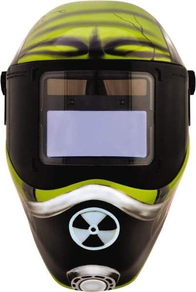 Save Phace - 4.33" Window Width x 3.54" Window Height, 4, 9 to 13 Shade Auto-Darkening Lens, Fixed Front Welding Helmet - Green/Black, Nylon Green Lens - Best Tool & Supply