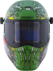 Save Phace - 3.82" Window Width x 1.85" Window Height, 4, 9 to 13 Shade Auto-Darkening Lens, Fixed Front Welding Helmet - Green/Blue/Yellow/Red, Nylon Green Lens - Best Tool & Supply