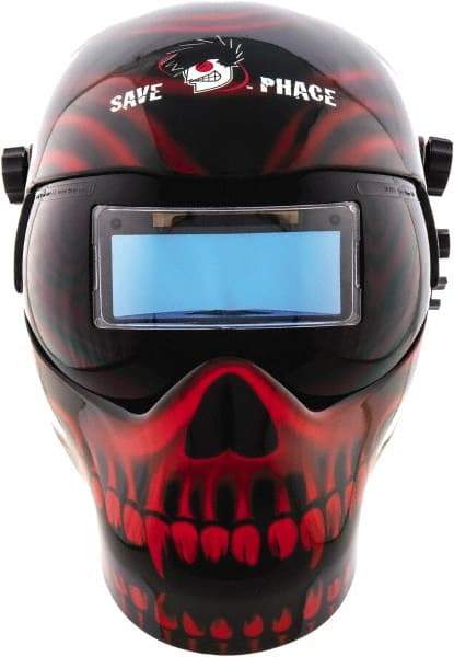 Save Phace - 3.74" Window Width x 1.38" Window Height, 4, 9 to 13 Shade Auto-Darkening Lens, Fixed Front Welding Helmet - Black/Red, Nylon Green Lens - Best Tool & Supply