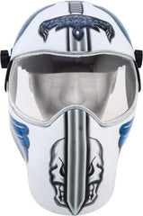 Save Phace - 11" Window Width x 3-3/4" Window Height, 10 Shade Fixed Shade Lens, Fixed Front Welding Helmet - White/Blue/Grey, Nylon Green Lens - Best Tool & Supply