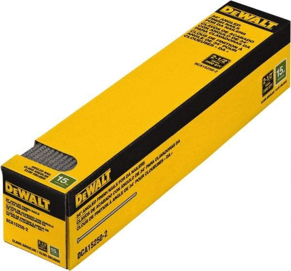 DeWALT - 15 Gauge 2-1/2" Long Finishing Nails for Power Nailers - Steel, Bright Finish, Smooth Shank, Angled Stick Collation, Round Head, Chisel Point - Best Tool & Supply