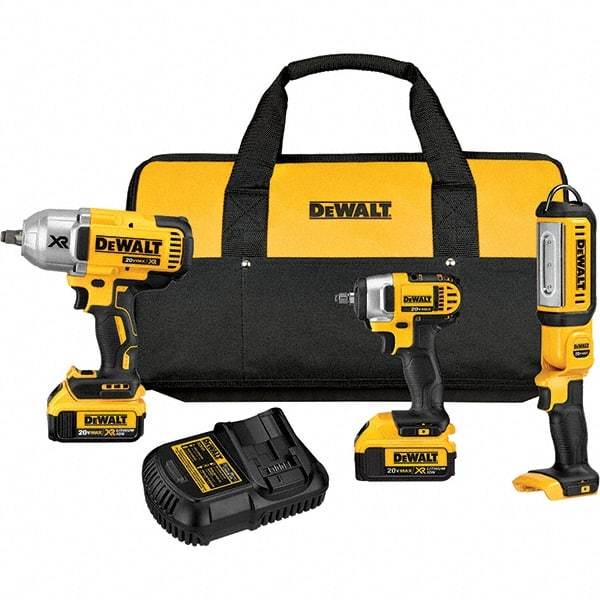 DeWALT - 20 Volt Cordless Tool Combination Kit - Includes 1/2" Impact Wrench, 3/8" Impact Wrench & Handheld Light, Lithium-Ion Battery Included - Best Tool & Supply