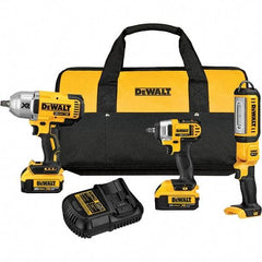 DeWALT - 20 Volt Cordless Tool Combination Kit - Includes 1/2" Impact Wrench, 3/8" Impact Wrench & Handheld Light, Lithium-Ion Battery Included - Best Tool & Supply