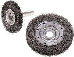 Camel Grinding Wheels - 2-1/2" OD, 1/4" Shank Diam, Crimped Steel Wheel Brush - 2-1/2" Face Width, 1/2" Trim Length, 0.014" Filament Diam - Best Tool & Supply