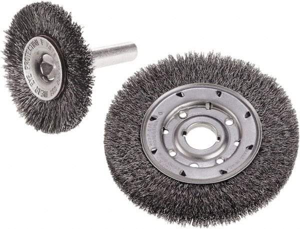 Camel Grinding Wheels - 4" OD, 5/8-11 Arbor Hole, Crimped Stainless Steel Wheel Brush - 4" Face Width, 7/8" Trim Length, 0.014" Filament Diam - Best Tool & Supply