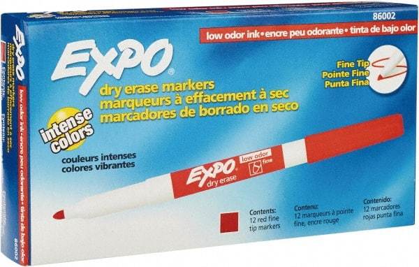 Expo - Red, Fine Point, Dozen Low Odor Dry Erase Markers - For Use with Dry Erase Marker Boards - Best Tool & Supply