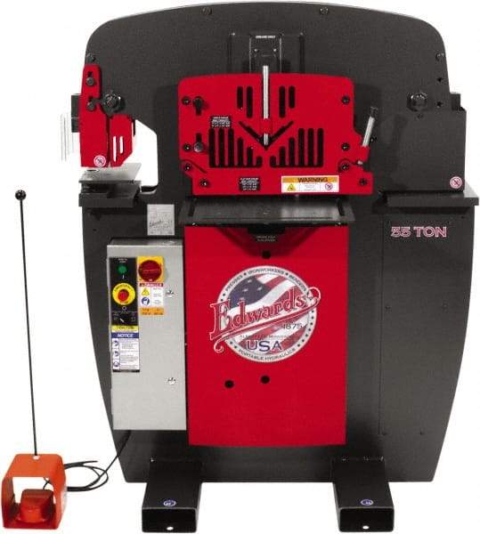 Edwards Manufacturing - 7-1/2" Throat Depth, 100 Ton Punch Pressure, 1-1/16" in 1" Punch Capacity Ironworker - 7-1/2 hp, 3 Phase, 230 Volts, 45" Wide x 61-11/16" High x 56-1/8" Deep - Best Tool & Supply