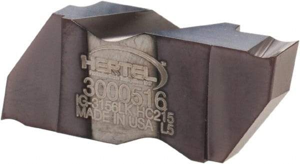 Hertel - 3156IG K Grade HC215, 3.96mm Cutting Width Carbide Grooving Insert - 4.57mm Max Depth of Cut, Left Hand, TiAlN Finish - Best Tool & Supply