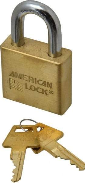 American Lock - 1-1/8" Shackle Clearance, Keyed Alike A5570 Padlock - 3/8" Shackle Diam, Steel & Brass, with Solid Extruded Brass Finish - Best Tool & Supply