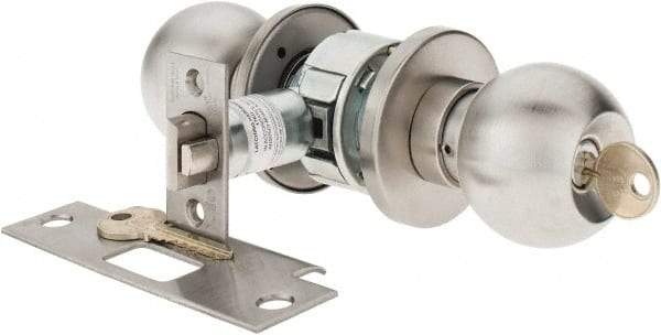 Yale - 1-3/8" Door Thickness, Stainless Steel Storeroom Knob Lockset - 2-3/4" Back Set, 2 Cylinder - Best Tool & Supply