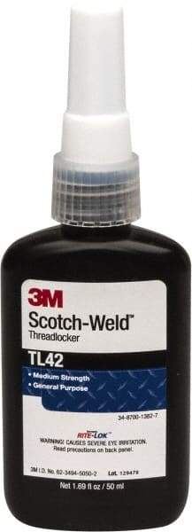 3M - 50 mL Bottle, Blue, Medium Strength Liquid Threadlocker - Series TL42, 24 hr Full Cure Time, Hand Tool Removal - Best Tool & Supply