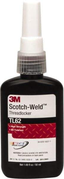 3M - 50 mL Bottle, Red, Medium Strength Liquid Threadlocker - Series TL62, 24 hr Full Cure Time, Hand Tool, Heat Removal - Best Tool & Supply