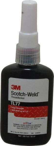 3M - 50 mL Bottle, Red, High Strength Liquid Threadlocker - Series TL77, 24 hr Full Cure Time, Hand Tool, Heat Removal - Best Tool & Supply