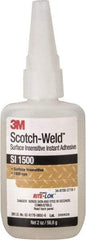 3M - 2 oz Bottle Clear Instant Adhesive - Series SI1500, 5 to 60 sec Working Time, 24 hr Full Cure Time, Bonds to Cardboard, Ceramic, Fabric, Fiberglass, Foam, Glass, Leather, Metal, Paper, Plastic, Rubber, Vinyl & Wood - Best Tool & Supply