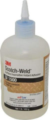 3M - 1 Lb Bottle Clear Instant Adhesive - Series SI1500, 5 to 60 sec Working Time, 24 hr Full Cure Time, Bonds to Cardboard, Ceramic, Fabric, Fiberglass, Foam, Glass, Leather, Metal, Paper, Plastic, Rubber, Vinyl & Wood - Best Tool & Supply