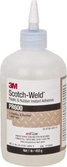 3M - 1 Lb Bottle Clear Instant Adhesive - Series PR600, 4 to 25 sec Working Time, 24 hr Full Cure Time, Bonds to Cardboard, Ceramic, Fabric, Fiberglass, Foam, Glass, Leather, Metal, Paper, Plastic, Rubber, Vinyl & Wood - Best Tool & Supply