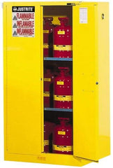 Justrite - 2 Door, 2 Shelf, Yellow Steel Standard Safety Cabinet for Flammable and Combustible Liquids - 65" High x 34" Wide x 34" Deep, Self Closing Door, 3 Point Key Lock, 60 Gal Capacity - Best Tool & Supply