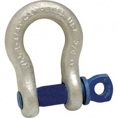 Campbell - 1-1/8" Nominal Chain Size, 9.5 Ton Carbon Steel Screw Anchor Shackle - 1-1/4" Pin Diam, 1-13/16" Wide Inside Jaw, 2-15/16" Inside Width, 2-5/8" Max Body Thickness - Best Tool & Supply