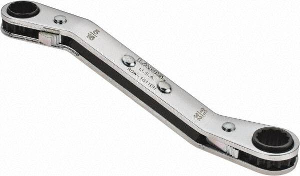 Lang - 5/16" x 11/32" 12 Point Reversible Ratcheting Offset Box Wrench - Double End, 4-1/4" OAL, Steel, 25° Offset - Best Tool & Supply