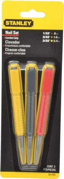 Stanley - 3 Piece, 1/32 to 3/32", Nail Punch Set - Comes in Carded - Best Tool & Supply