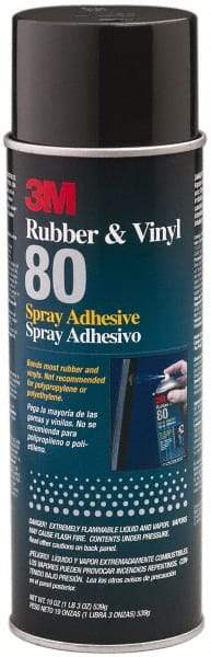 3M - 19 oz Aerosol Yellow Spray Adhesive - High Tack, 300°F Heat Resistance, 28 Sq Ft Coverage, High Strength Bond, 30 min Max Bonding Time, Flammable, Series Rubber & Vinyl 80 - Best Tool & Supply