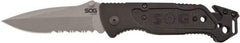 SOG Specialty Knives - 3-13/32" Blade, 8.2" OAL, Partially Serrated Clip Point Folding Knife - 4.8" Closed Length, Plastic, 1 Blade, 1 Edge - Best Tool & Supply