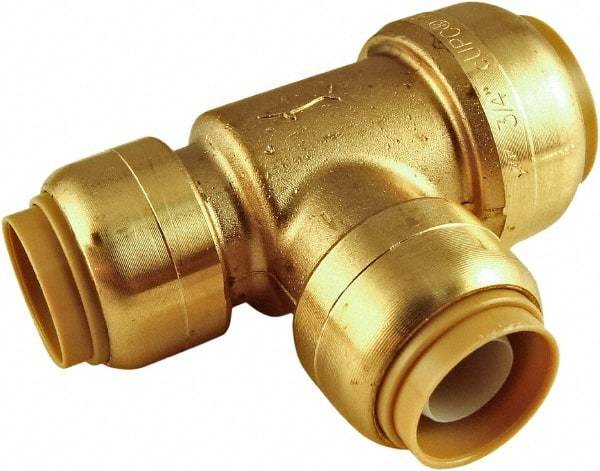 SharkBite - Brass & Chrome Pipe Fittings Type: Reducing Tee Fitting Size: 3/4 x 1/2 x 1/2 - Best Tool & Supply