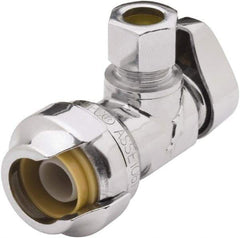 SharkBite - 1/2 & 1/4" Pipe, 200 psi WOG Rating, Brass Angle Stop Valve - Chrome Finished Handle, Push Fit End Connections, For Potable Water Applications - Best Tool & Supply