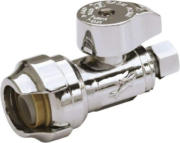 SharkBite - 1/2 & 3/8" Pipe, 200 psi WOG Rating, Brass Stop Valve - Chrome Finished Handle, Push Fit End Connections, For Potable Water Applications - Best Tool & Supply