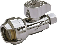 SharkBite - 1/2 & 1/4" Pipe, 200 psi WOG Rating, Brass Stop Valve - Chrome Finished Handle, Push Fit End Connections, For Potable Water Applications - Best Tool & Supply