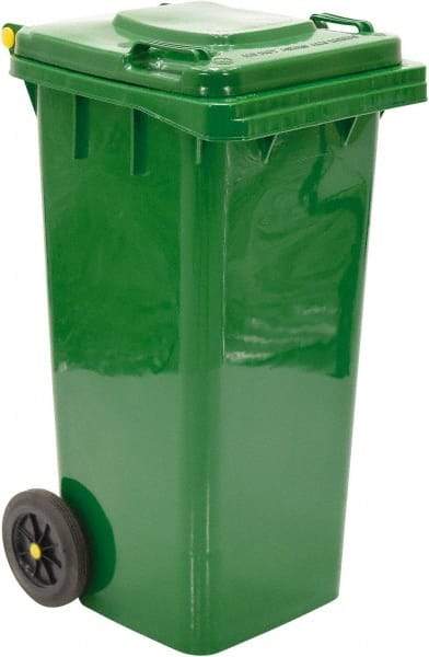 Vestil - 32 Gal Green Square Trash Can - Polyethylene, None Graphic, 38" High x 21-13/16" Long x 18-3/4" Wide, Lid Included - Best Tool & Supply