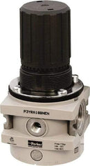 Parker - 3/4 NPT Port, 380 CFM, Aluminum Hi-Flow Regulator - 0 to 174 psi Range, 254 Max psi Supply Pressure, 1/4" Gauge Port Thread, 3-1/2" Wide x 7.2" High - Best Tool & Supply