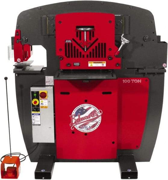 Edwards Manufacturing - 11" Throat Depth, 100 Ton Punch Pressure, 1-1/16" in 1" Punch Capacity Ironworker - 3 Phase, 230 Volts - Best Tool & Supply