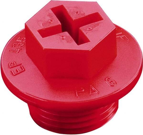 Caplugs - Hex Head with Slot, Threaded Plug - 0.98" OD, 15/16" Long, High-Density Polyethylene, Red - Best Tool & Supply