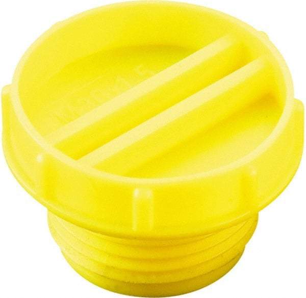 Caplugs - Serrated Round Head with Slot, Threaded Plug - 27.94mm OD, Low-Density Polyethylene, Yellow - Best Tool & Supply