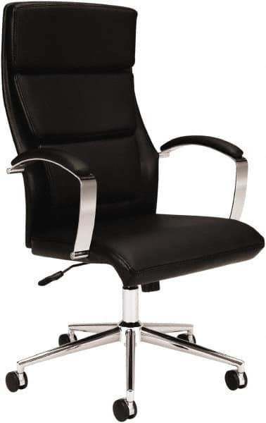 Basyx - 45-3/4" High Executive High Back Leather Chair - 25" Wide x 27-1/2" Deep, Leather Seat, Black - Best Tool & Supply