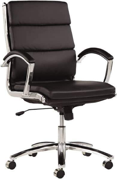 ALERA - 42-1/8" High Mid Back Chair - 24" Wide x 27-1/4" Deep, Leather Seat, Black - Best Tool & Supply